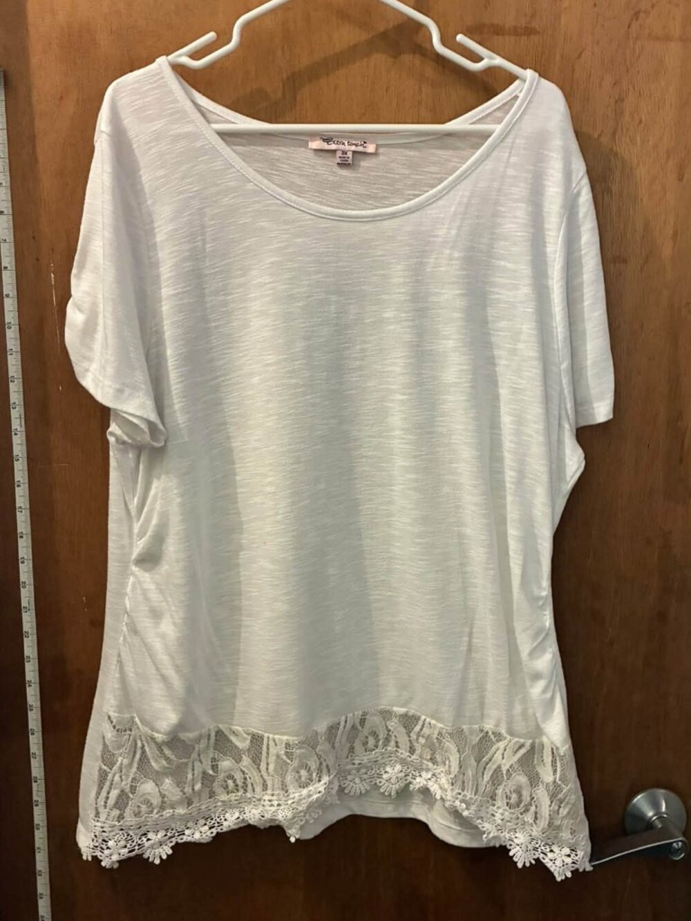 Size 3X - Extra Touch - White Knit Short Sleeve w/Lace Trim